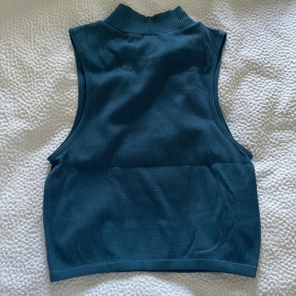 Zara High Neck Blue Ribbed Cotton Tank M/L - Picture 4 of 4